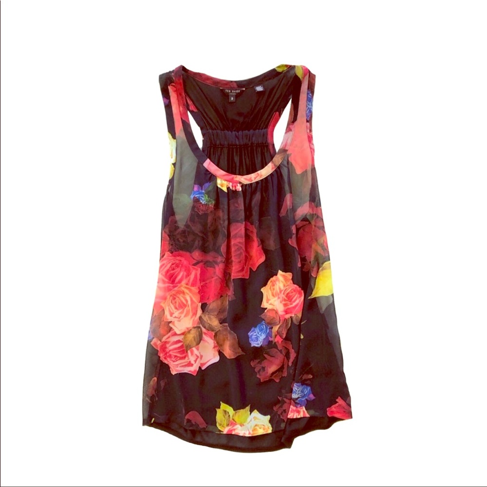 Ted Baker Rose Print Racer Back Swingy Tank-Top